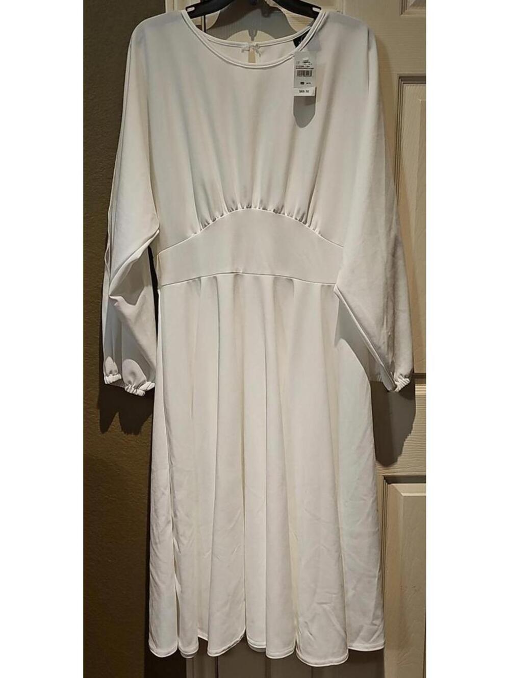 Ashley Stewart Maxi Dress 14/16 White Split Sleeves Wedding Beachy Coastal NWT